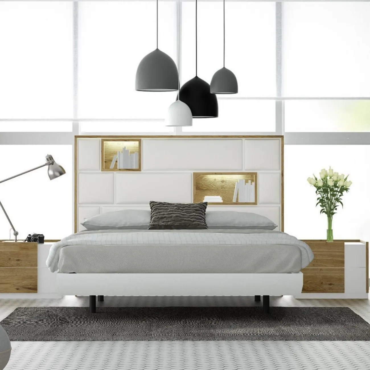 Кровать FENICIA 611 (160 х200) с подсветкой, 2 тумбочки, комод, зеркало  ESF 