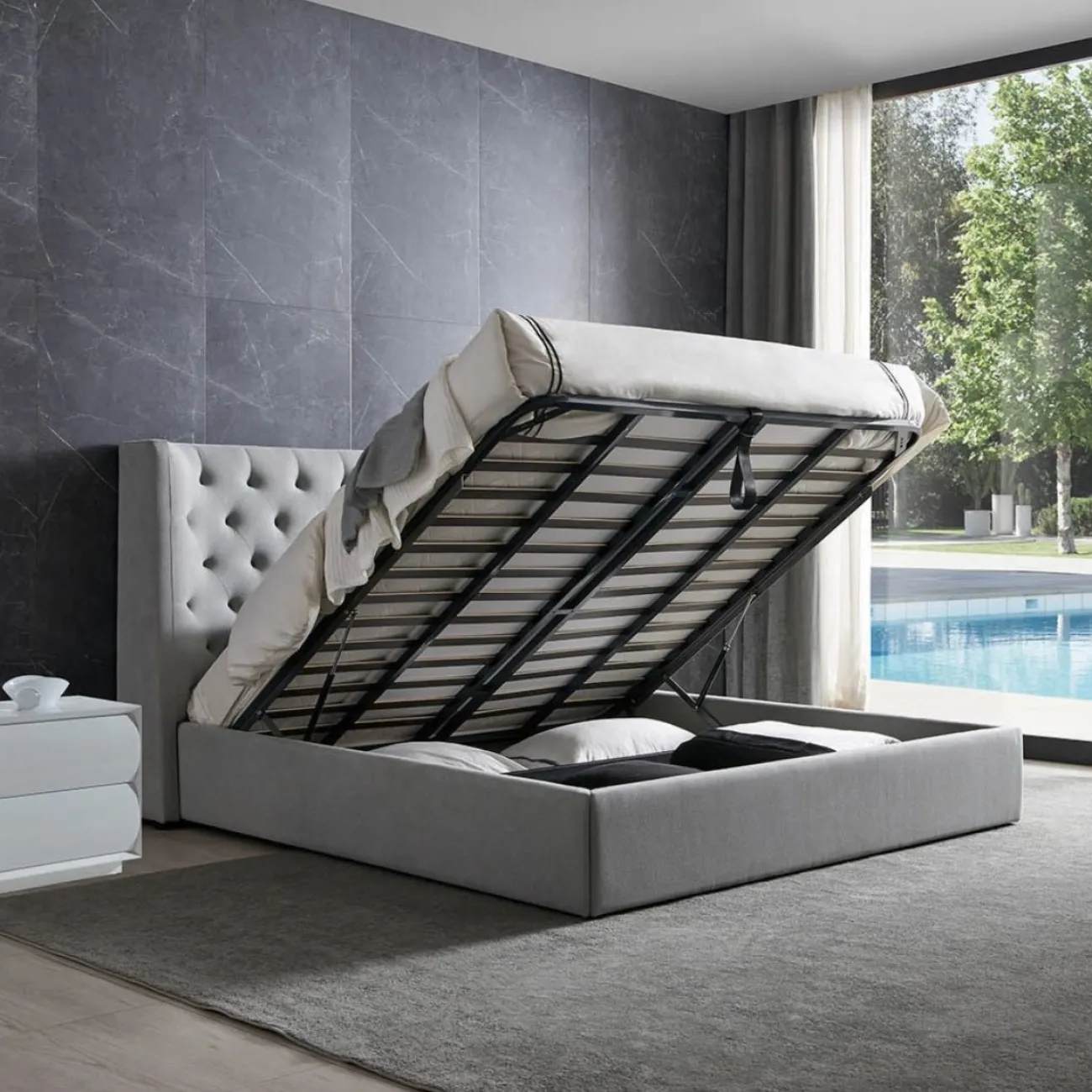 Кровать GC1726 (180-200) серый FA905-31 с ящиком для белья ESF Кровать GC1726 (180-200) серый FA905-31 с ящиком для белья ESF