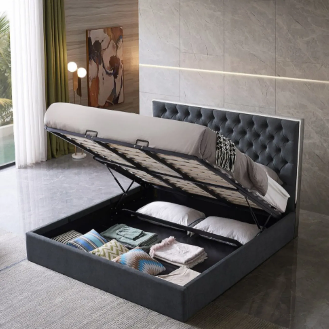 Кровать LBD1704 (160х200) серый UF860/19B с ящиком для белья ESF