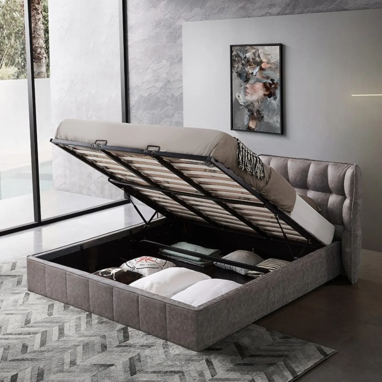 Кровать LBD8705 (180х200) бежевый 970-15 с ящиком для белья ESF