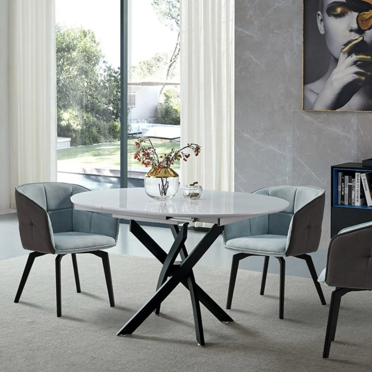 Стол B2303-1 белый лак/черный ESF 