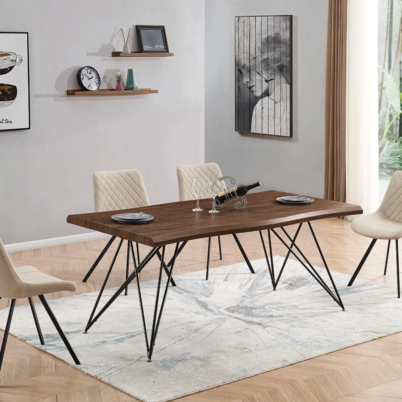 Стол T-1078 орех/матовый черный ESF