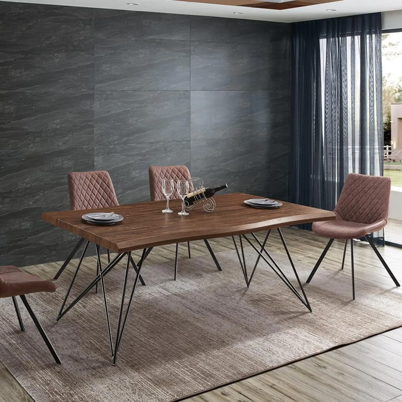 Стол T-1078 орех/матовый черный ESF