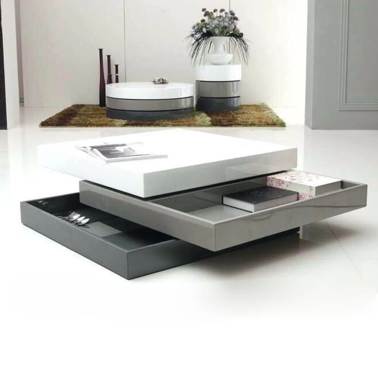 Стол журнальный CT1001 белый/серый ESF