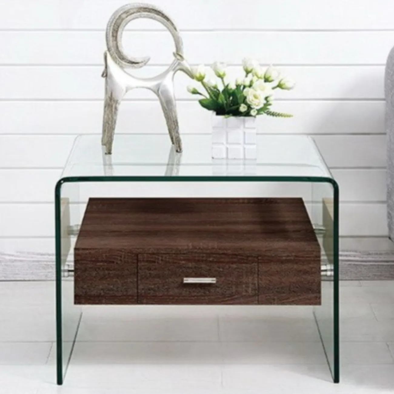 Стол журнальный F-GW608  прозрачный/коричневый ESF