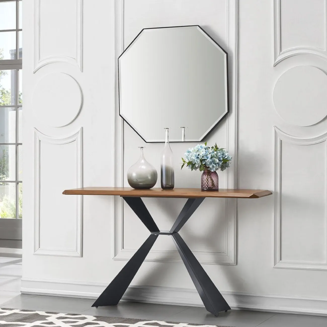 Стол консоль V1712A орех (WK-07)/черный (PC-02) ESF