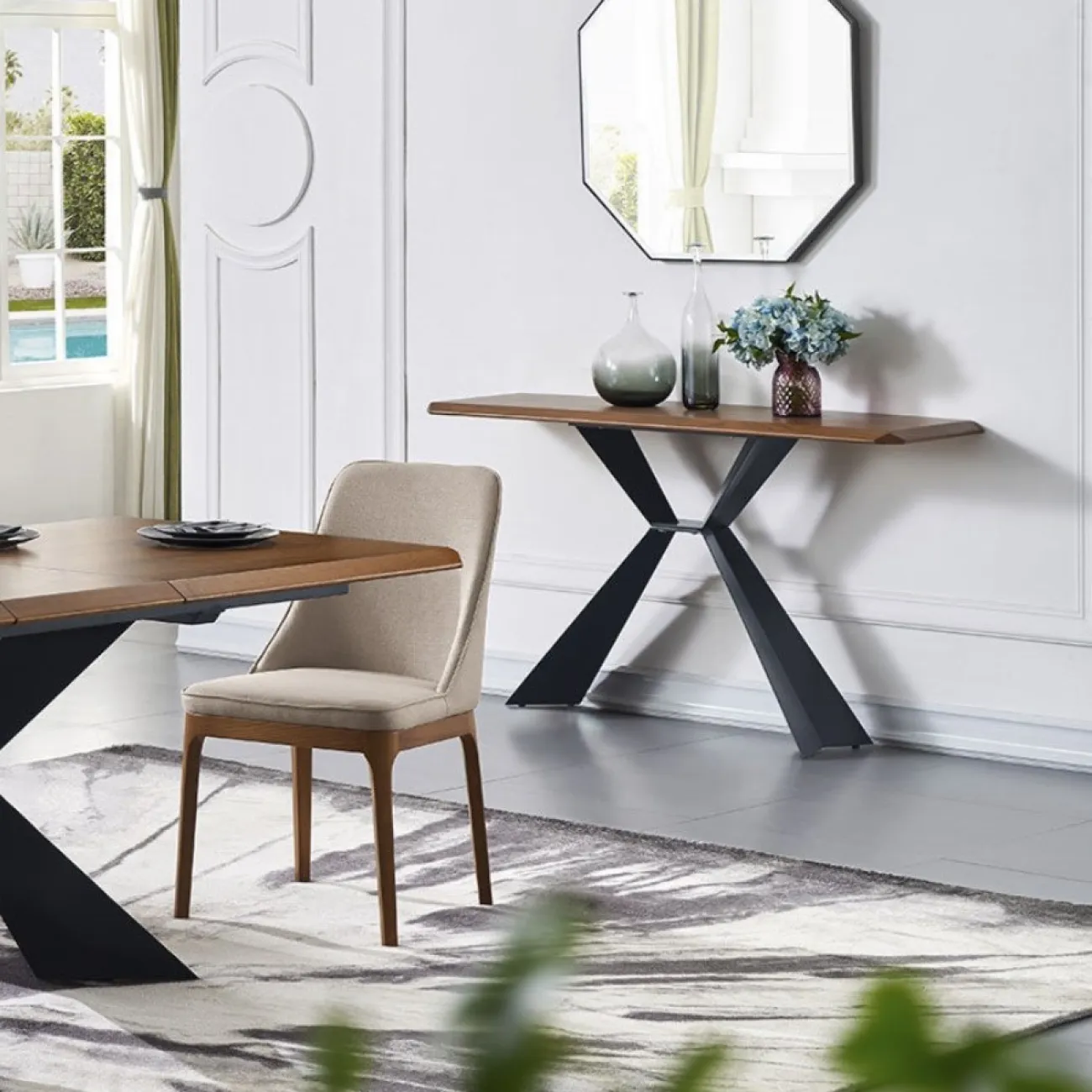 Стол консоль V1712A орех (WK-07)/черный (PC-02) ESF