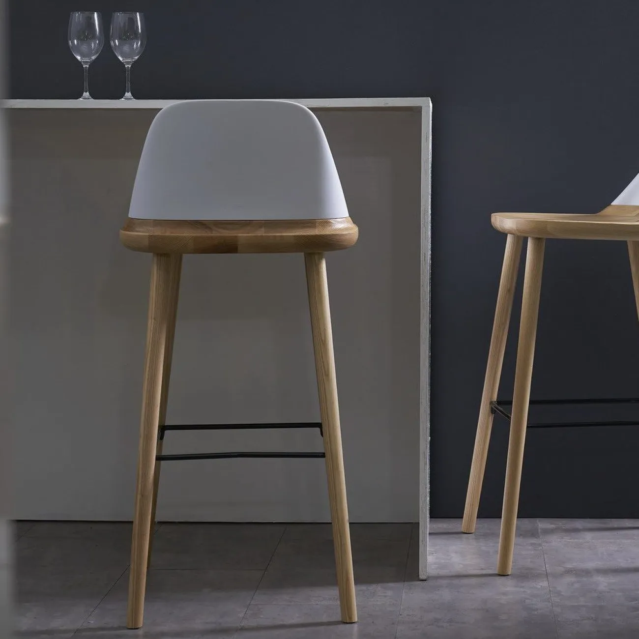 Стул барный BS-S123A белый/дерево ESF Стул барный BS-S123A белый/дерево ESF