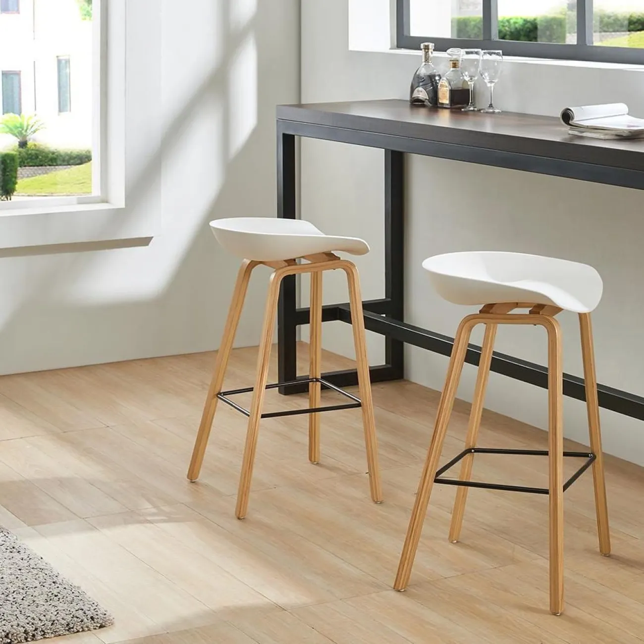 Стул барный BY003 белый бук/матовый черный металл ESF