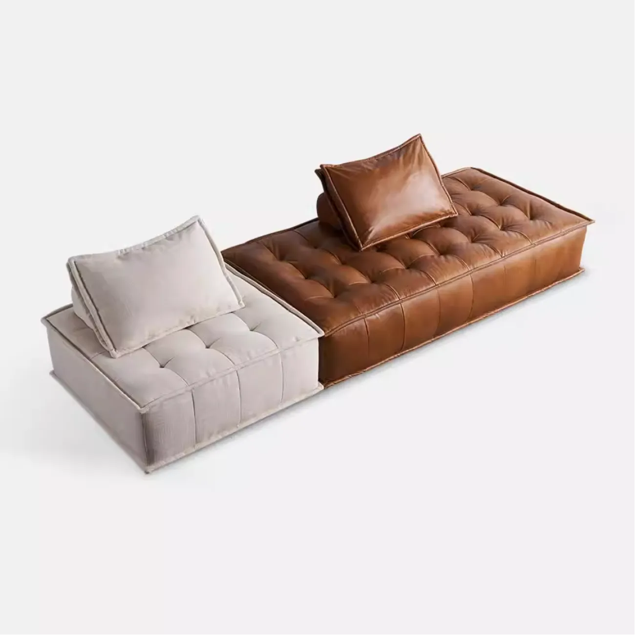 Современный ваби-саби стиль тофу блок кожаный и тканевый диван FINNNAVIAN Porlar 35594-29 Современный ваби-саби стиль тофу блок кожаный и тканевый диван FINNNAVIAN Porlar 35594-29