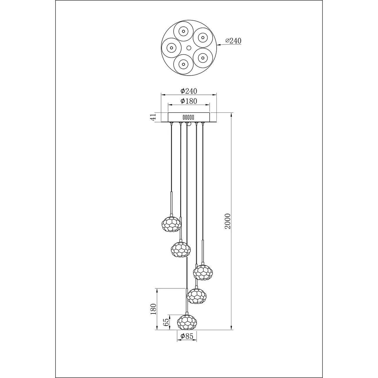 Светильник потолочный с 5ю подвесами (хром) K2GD40P-5 от LaLume Светильник потолочный с 5ю подвесами (хром) K2GD40P-5 от LaLume