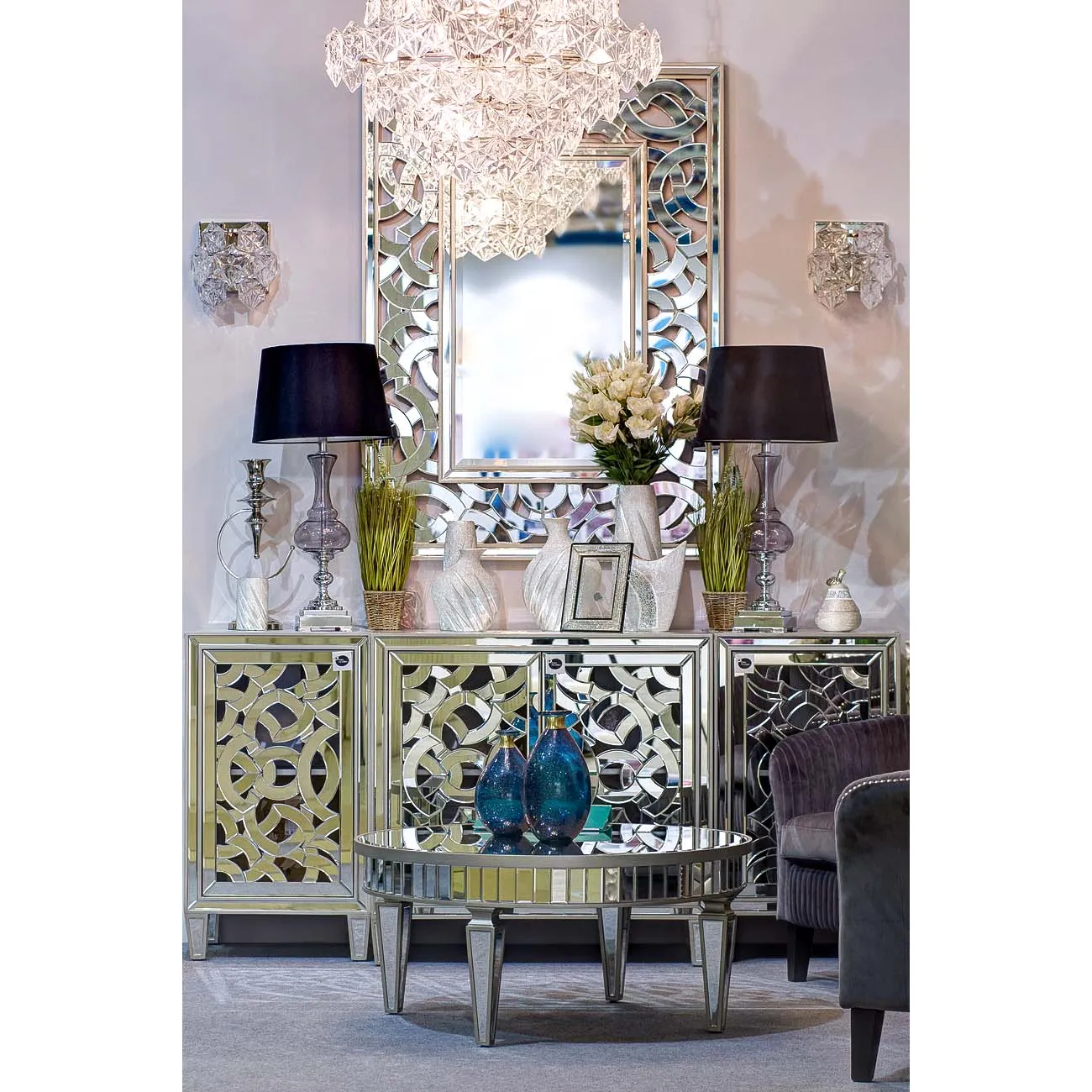 Стол зеркальный круглый низкий KFC247 от LaLume