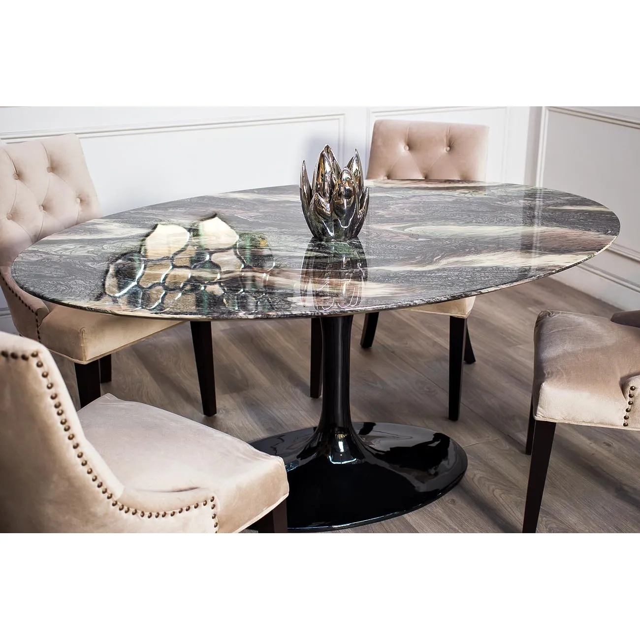 Стол обеденный овальный черный 33FS-DT3056-BL от LaLume