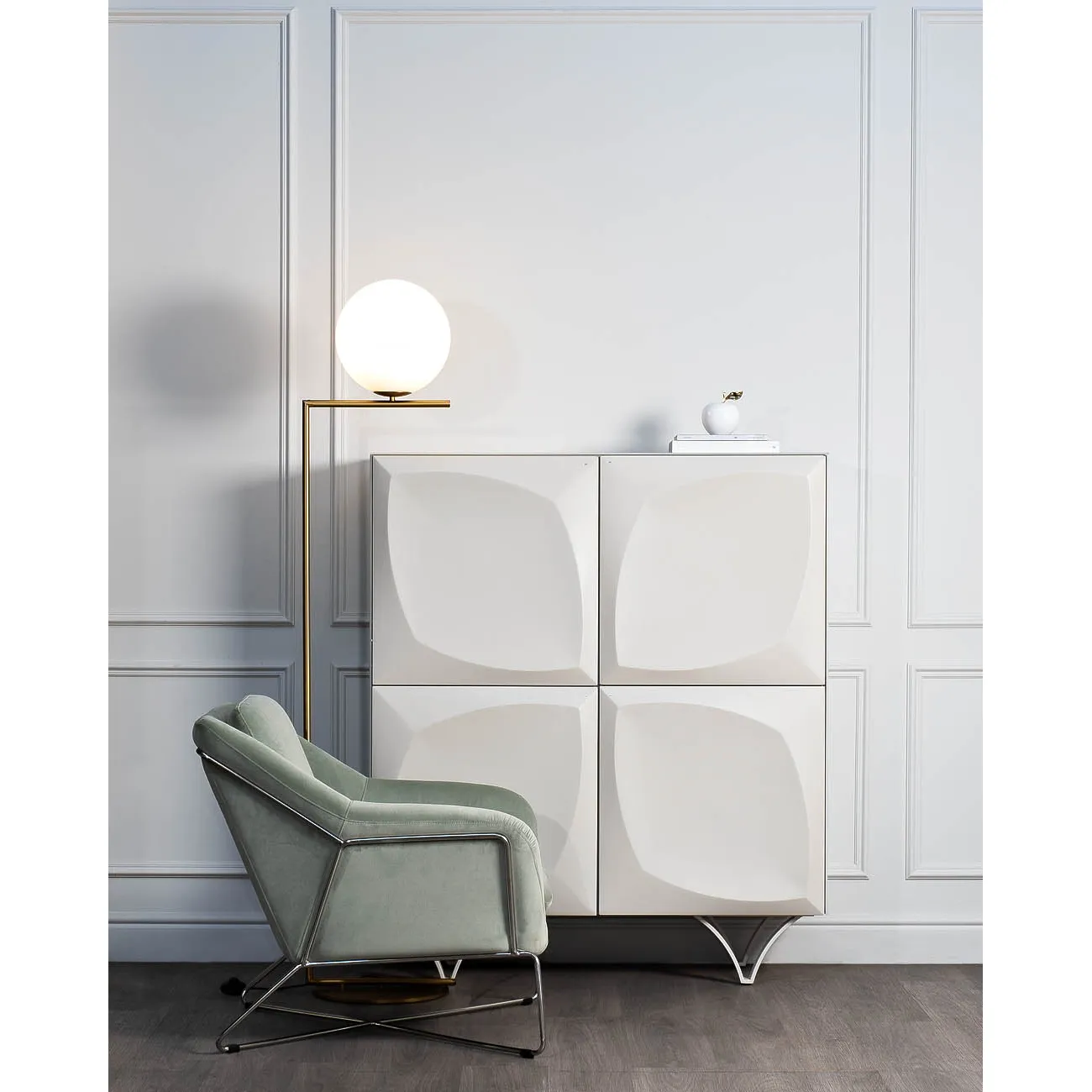 Кресло на металлическом каркасе велюровое светло-оливковое 46AS-AR2976-OLV от LaLume