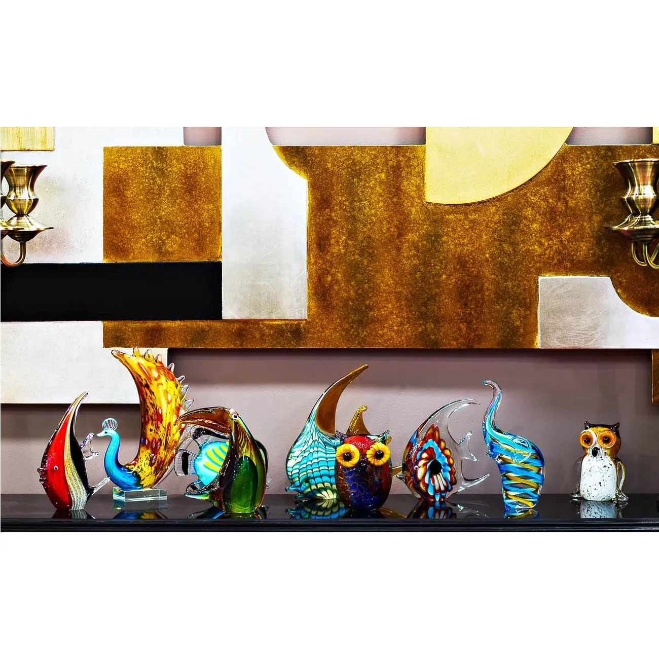 Статуэтка стеклянная  Павлин  янтарная F6424 от LaLume