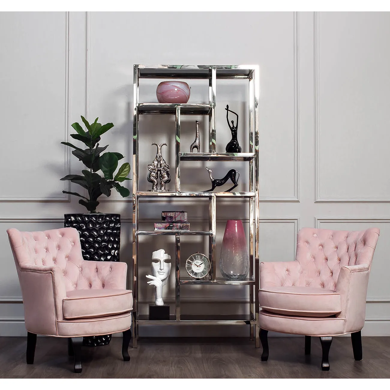 Стеллаж с черным стеклом (хром) 46AS-SH1076-SILVER от LaLume