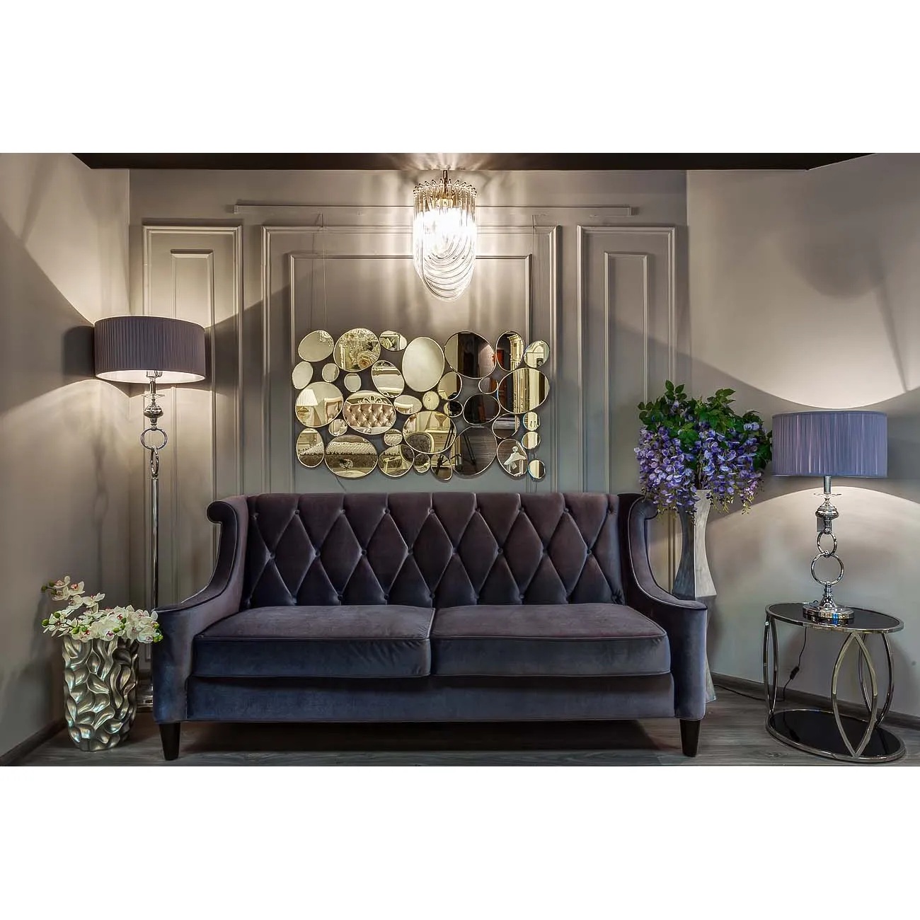 Диван бархатный трёхместный серый ZW-0844(трехм. серый) от LaLume