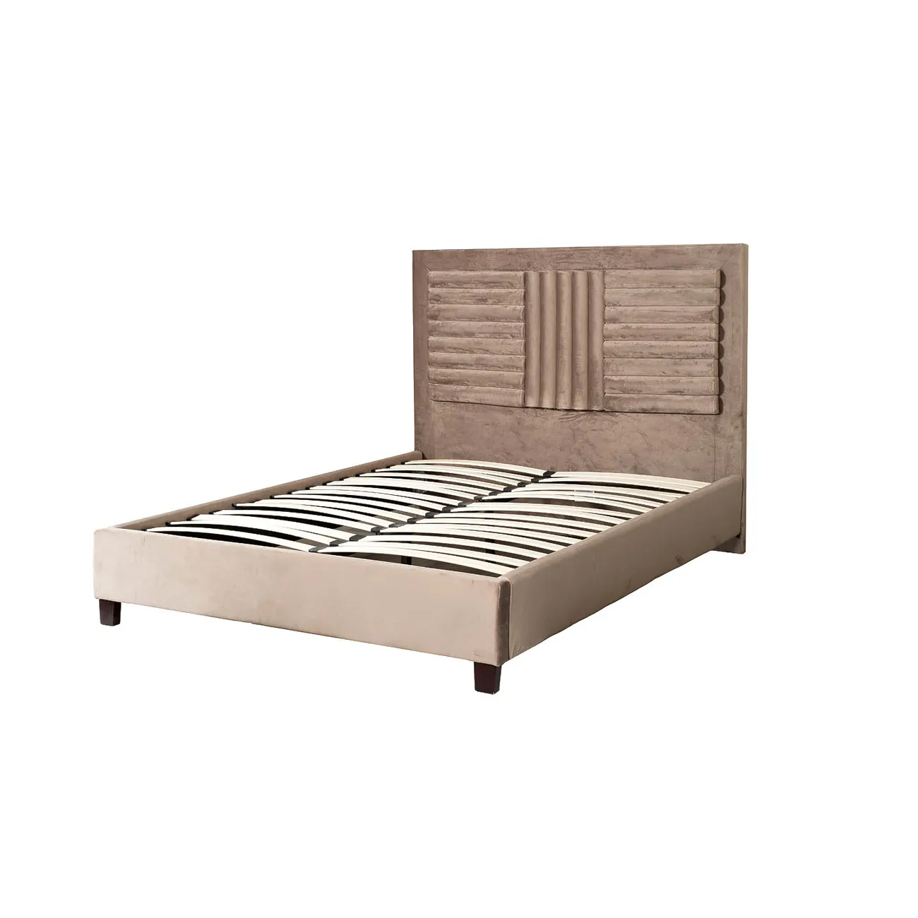 Кровать двуспальная велюровая серо-бежевая N-NEWB01 BG от LaLume