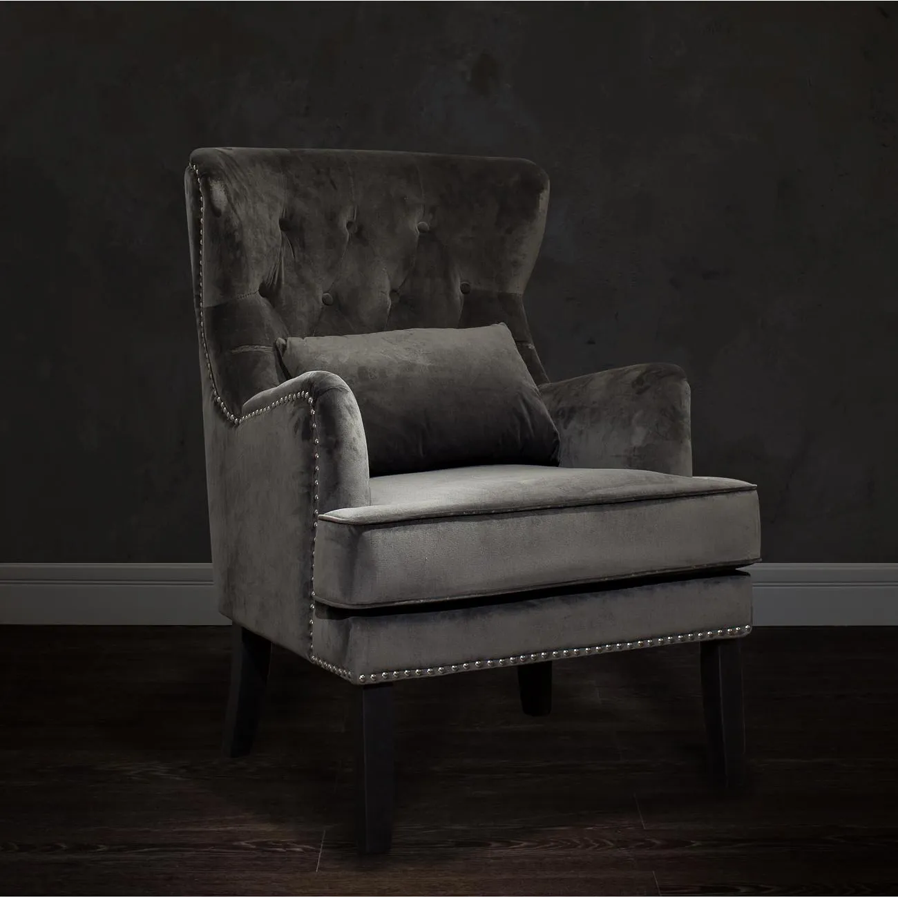 Кресло велюровое серое (с подушкой) 24YJ-7004-06437/1 от LaLume