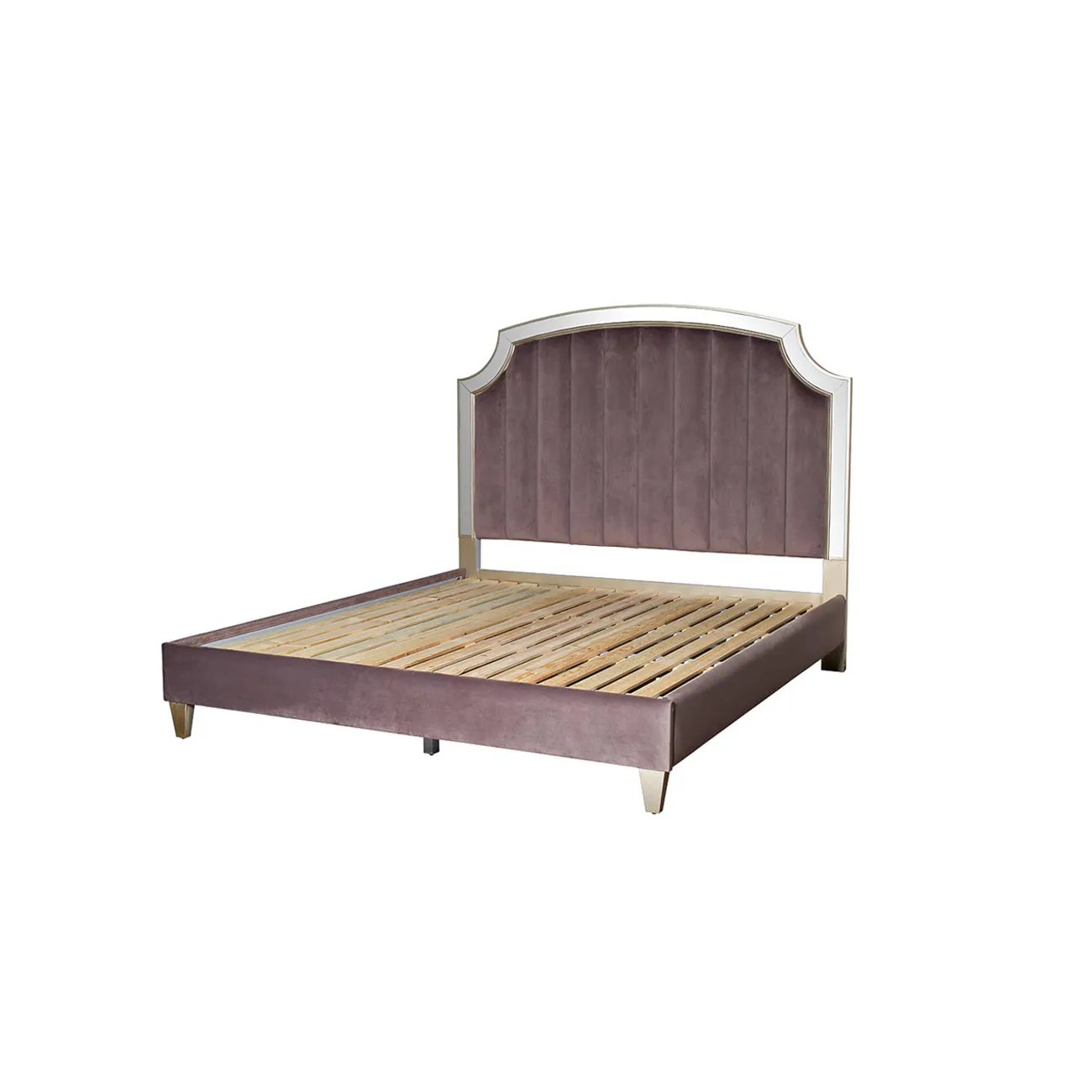 Кровать двуспальная с зеркальными вставками (розово-серая) KFE007-69 от LaLume Кровать двуспальная с зеркальными вставками (розово-серая) KFE007-69 от LaLume