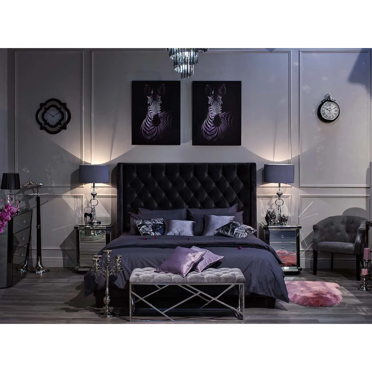 Кровать двуспальная с высоким изголовьем (серая) DY-1250/2 от LaLume