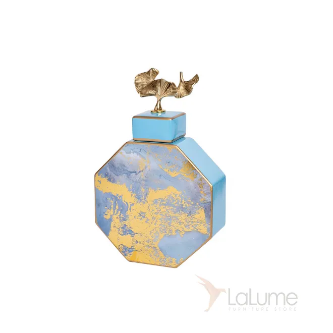 Ваза керамическая с крышкой (голубая с золотом) 55RD3570S