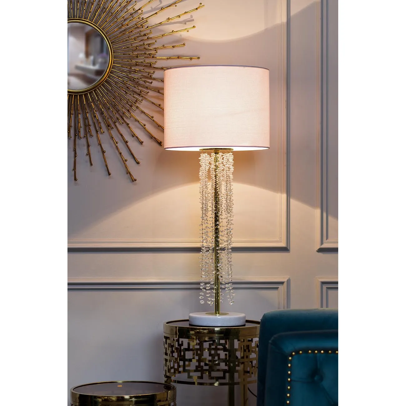 Лампа настольная с кристаллами (белый плафон) K2KR0700T-1 от LaLume