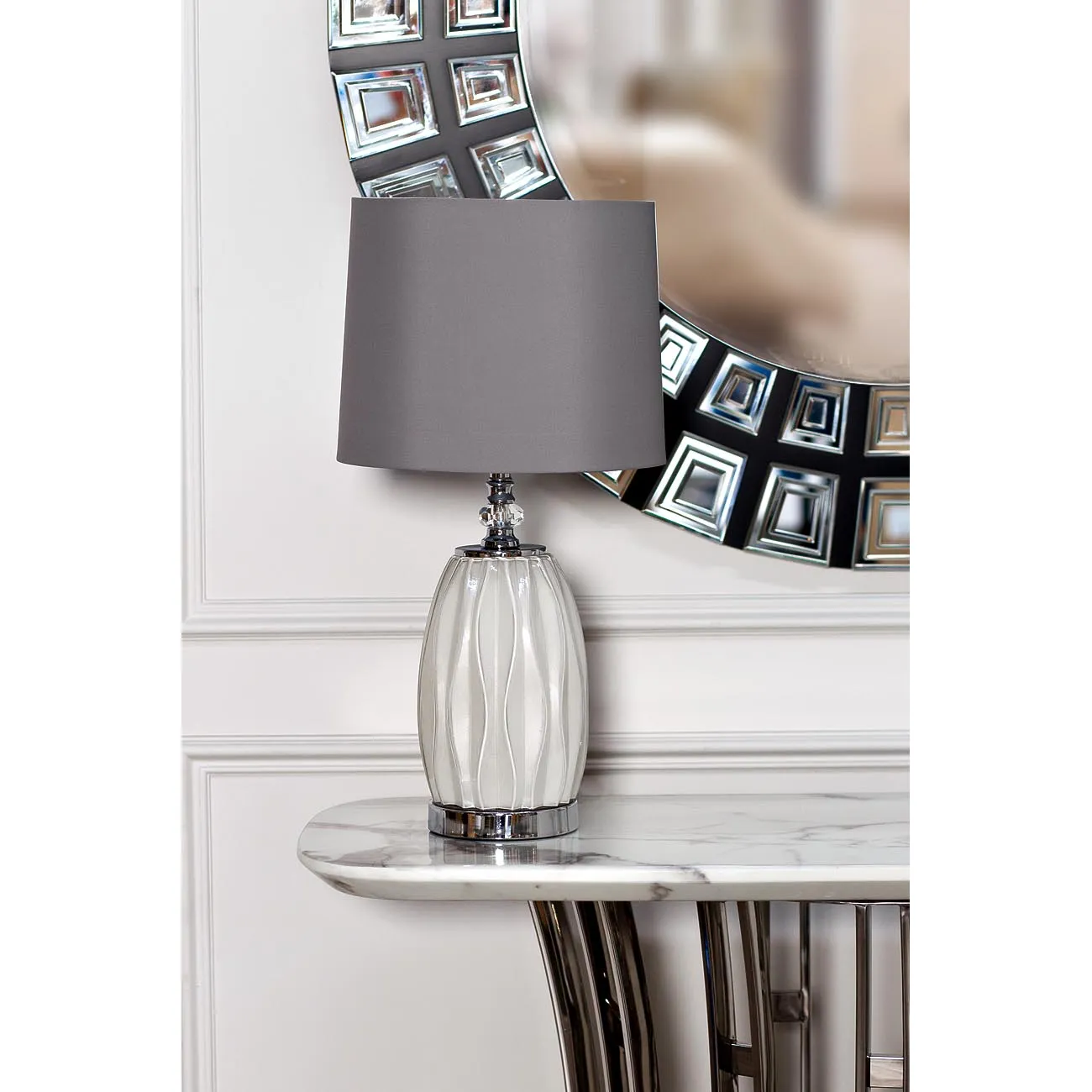 Лампа настольная из белого стекла (серый абажур) 22-87755 от LaLume