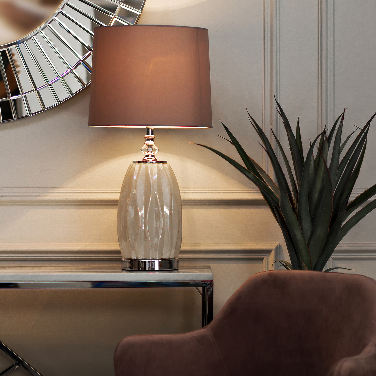 Лампа настольная из белого стекла (серый абажур) 22-87755 от LaLume