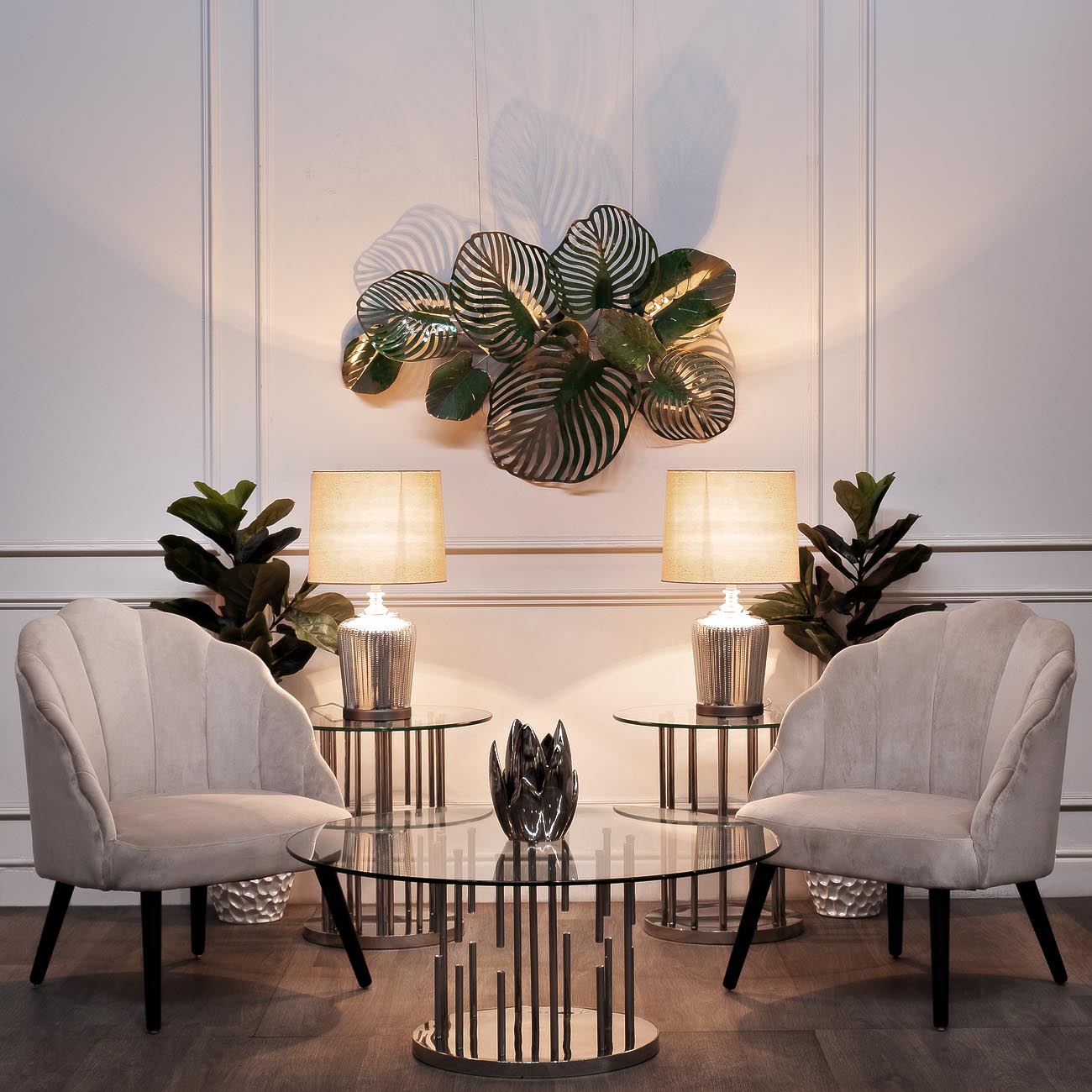 Лампа настольная серебристая (кремовый абажур) 22-88237 от LaLume