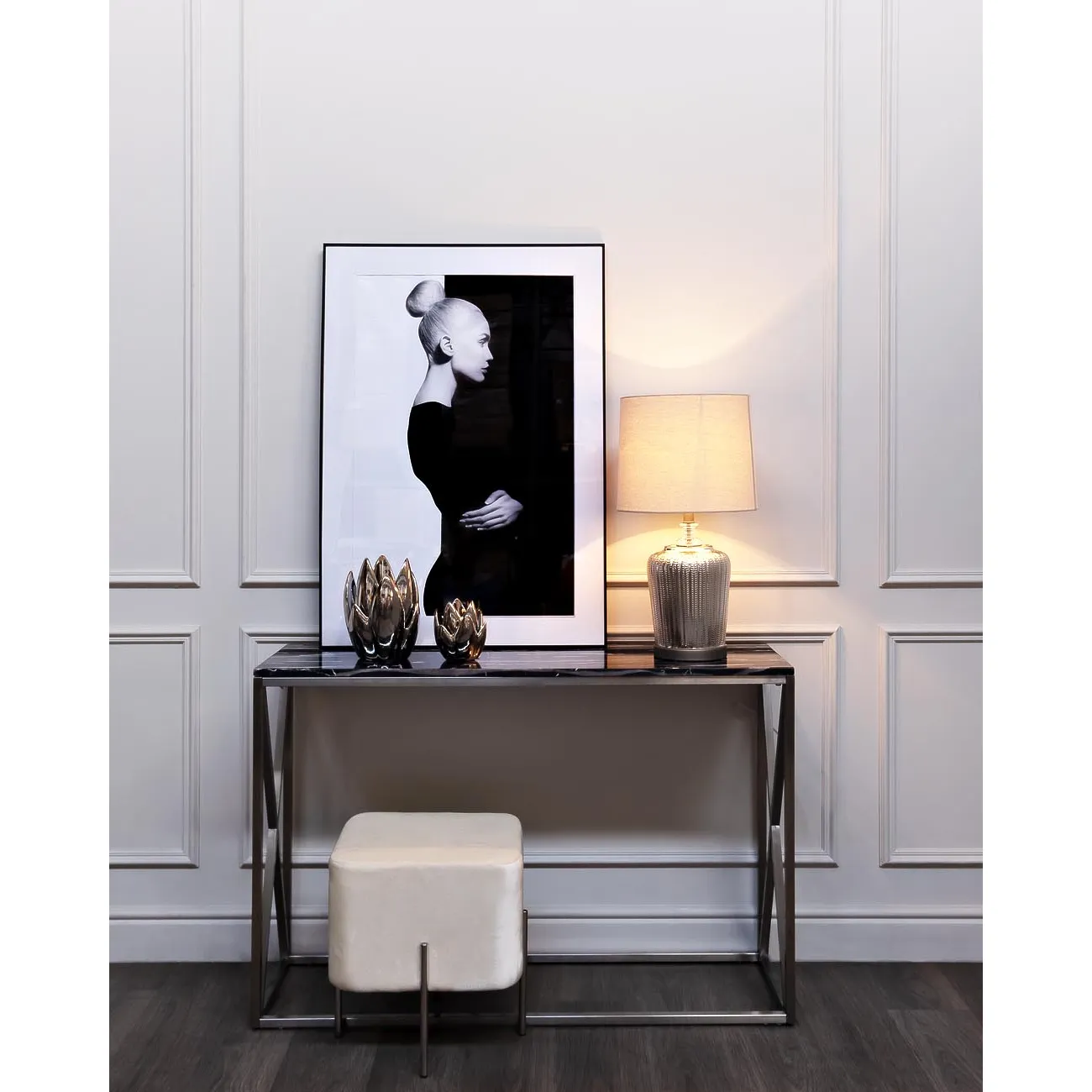 Лампа настольная серебристая (кремовый абажур) 22-88237 от LaLume