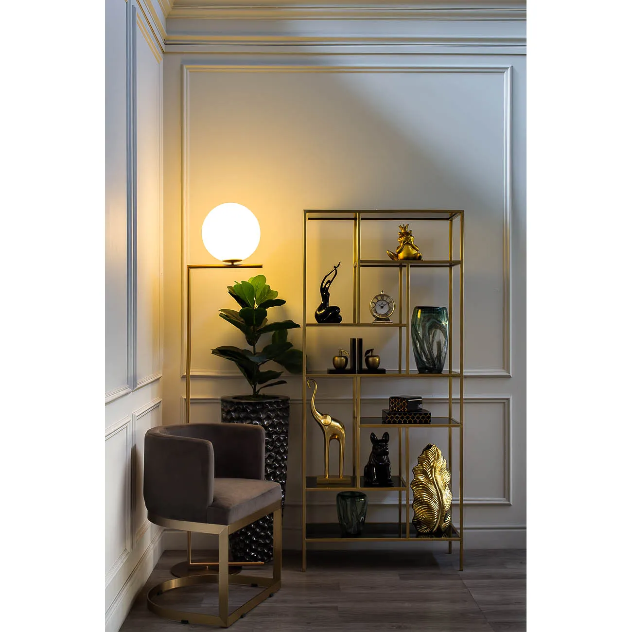 Стеллаж с черным стеклом (золотой) 46AS-SH1452-GOLD от LaLume