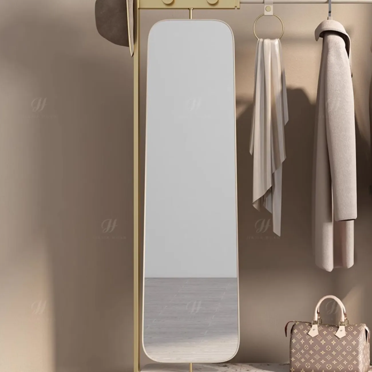 Роскошная вешалка для одежды с зеркалом в полный рост HappyF 36531-29