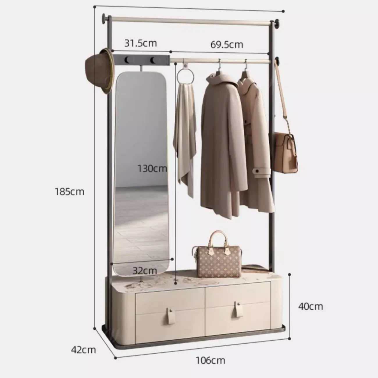 Роскошная вешалка для одежды с зеркалом в полный рост HappyF 36531-29