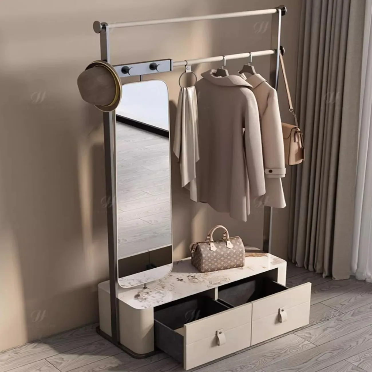 Роскошная вешалка для одежды с зеркалом в полный рост HappyF 36531-29