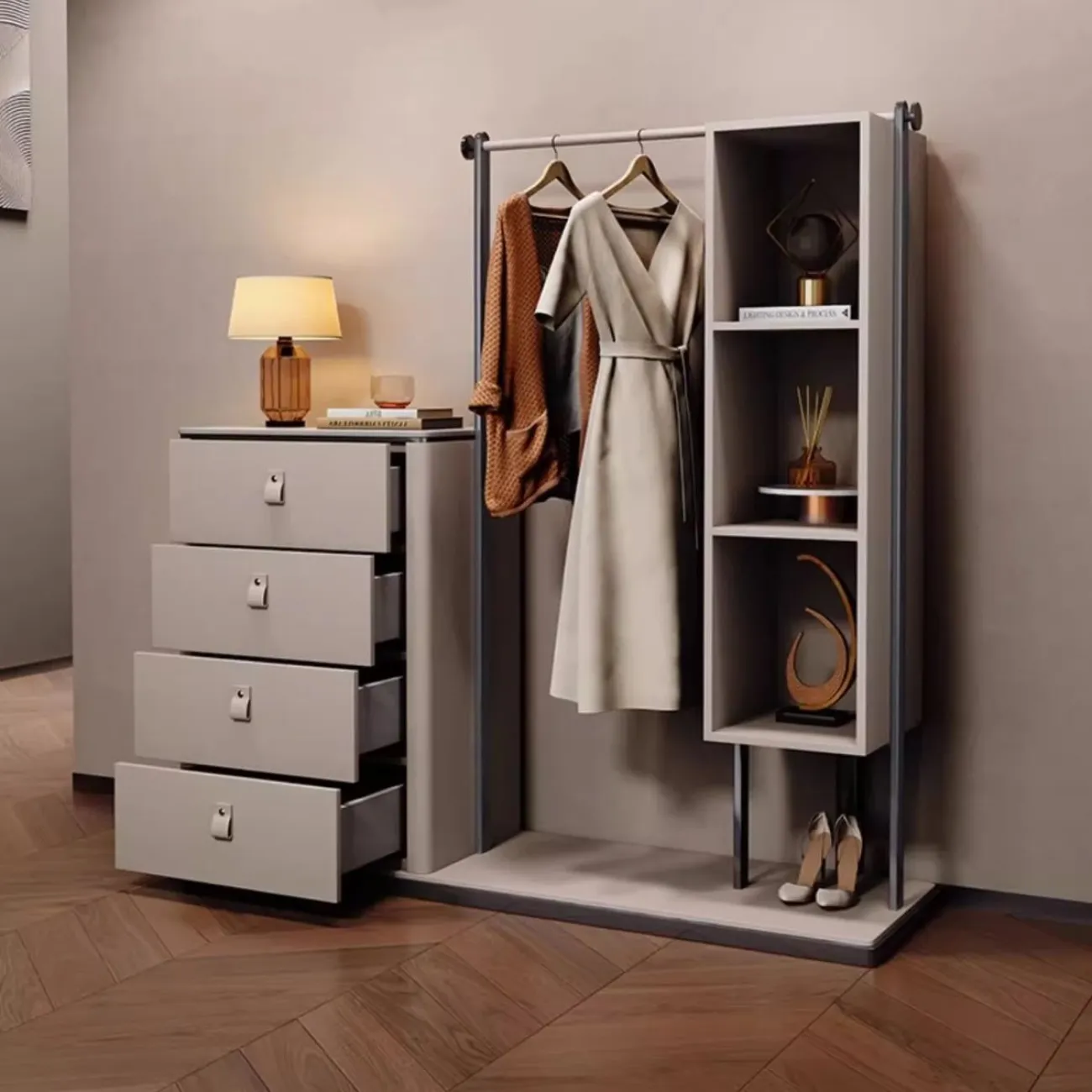 Роскошная кожаная  вешалка для одежды с ящиками HappyF 36534-29