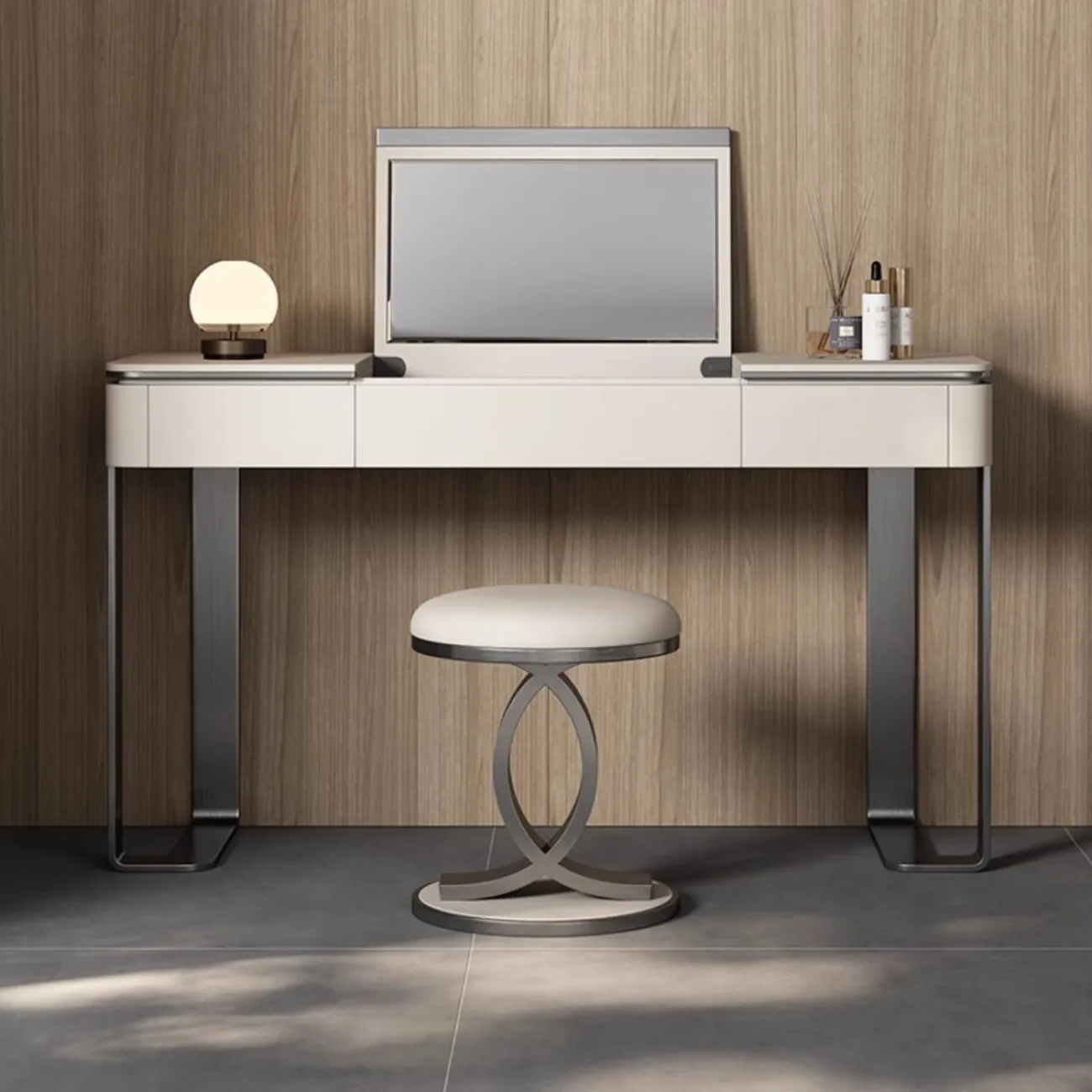 Роскошный кожаный туалетный столик из нержавеющей стали HappyF 36540-29 Роскошный кожаный туалетный столик из нержавеющей стали HappyF 36540-29