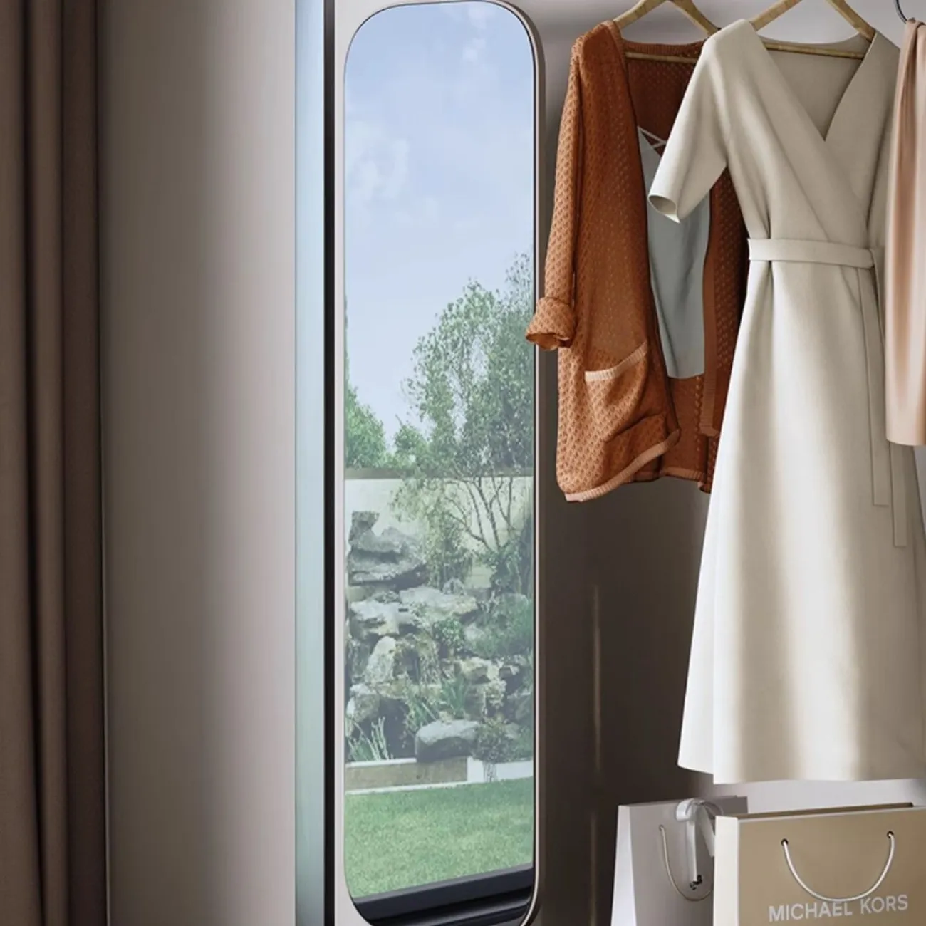 Роскошная напольная вешалка из нержавеющей стали с зеркалом HappyF 36545-29 Роскошная напольная вешалка из нержавеющей стали с зеркалом HappyF 36545-29