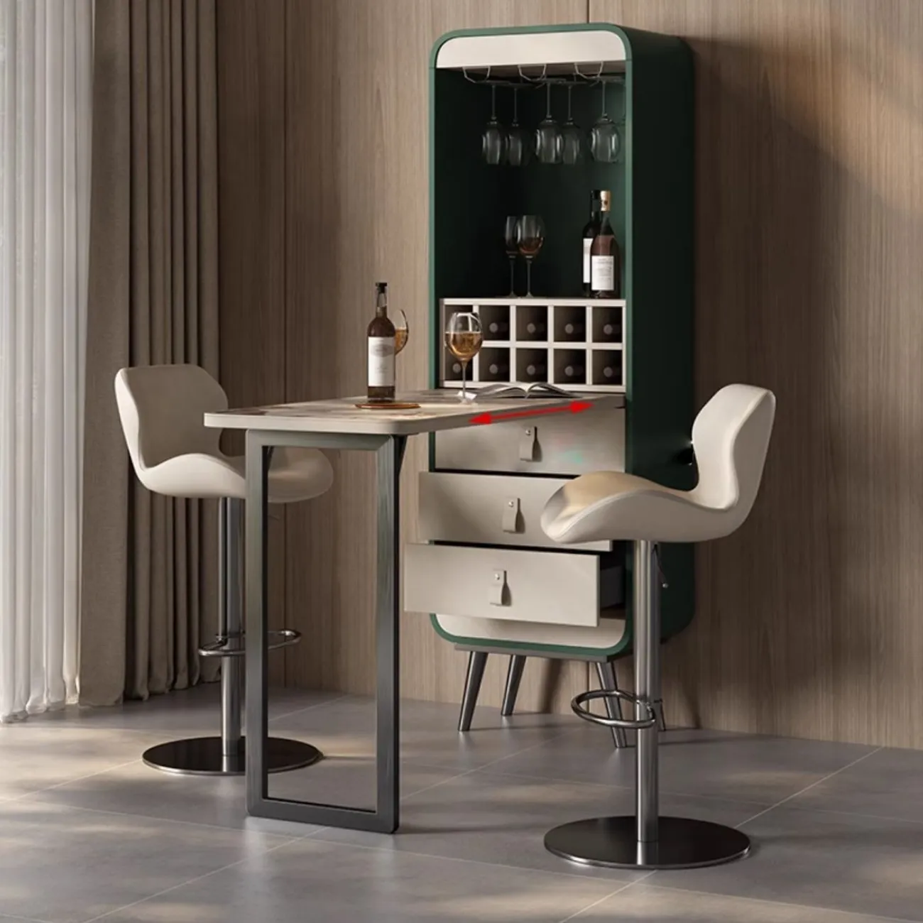 Роскошный винный шкаф с выдвижным барным столиком HappyF 36546-29