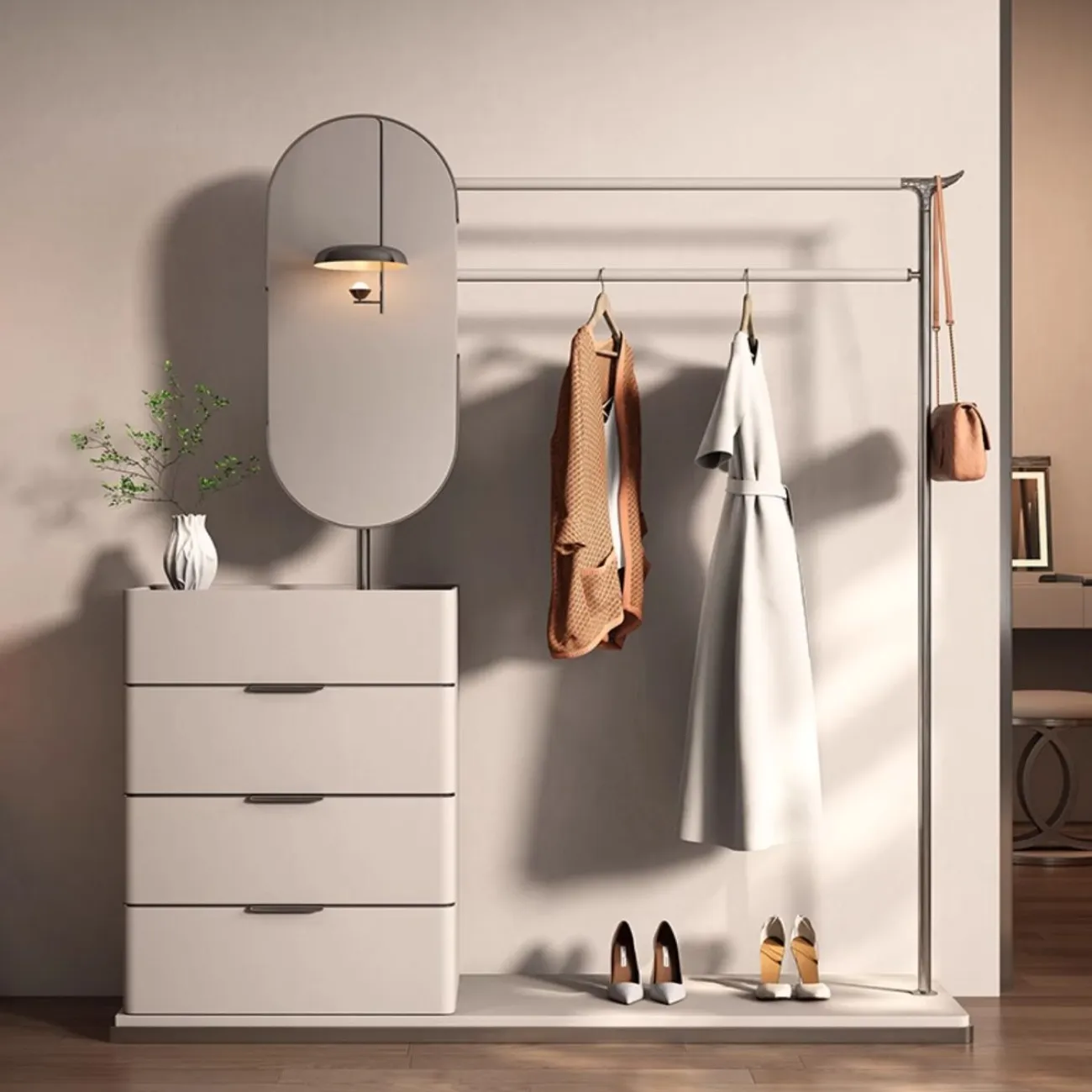 Многофункциональная вешалка для одежды с зеркалом HappyF 36548-29