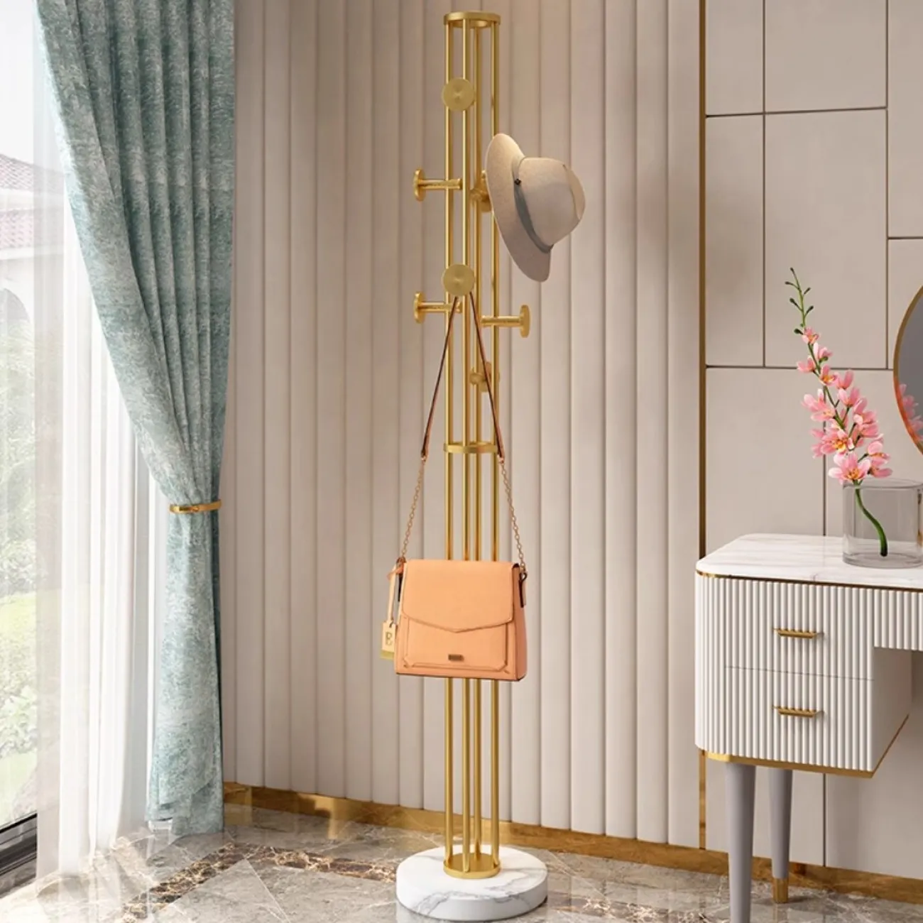 Роскошная вешалка для одежды из сталь и натурального камня HappyF 