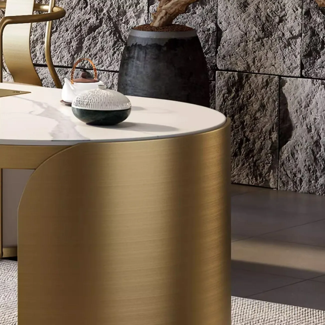 Роскошный чайный столик из натурального камня HappyF 36552-29 Роскошный чайный столик из натурального камня HappyF 36552-29