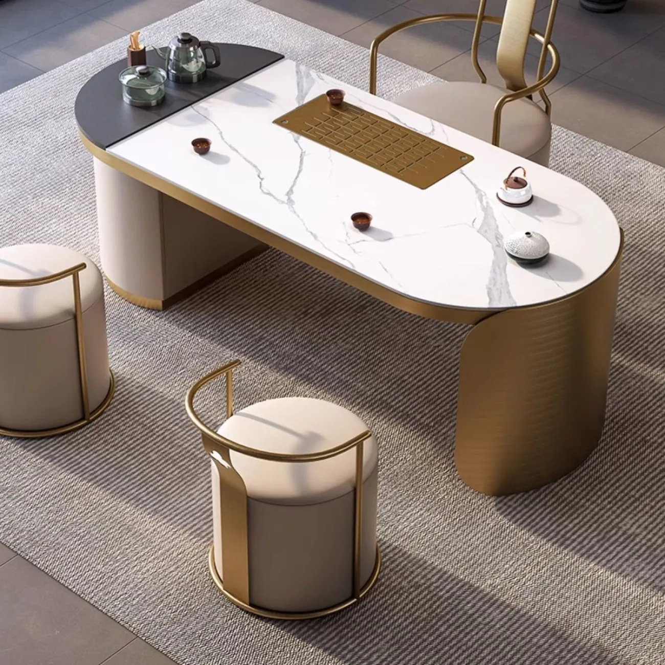 Роскошный чайный столик из натурального камня HappyF 36552-29 Роскошный чайный столик из натурального камня HappyF 36552-29