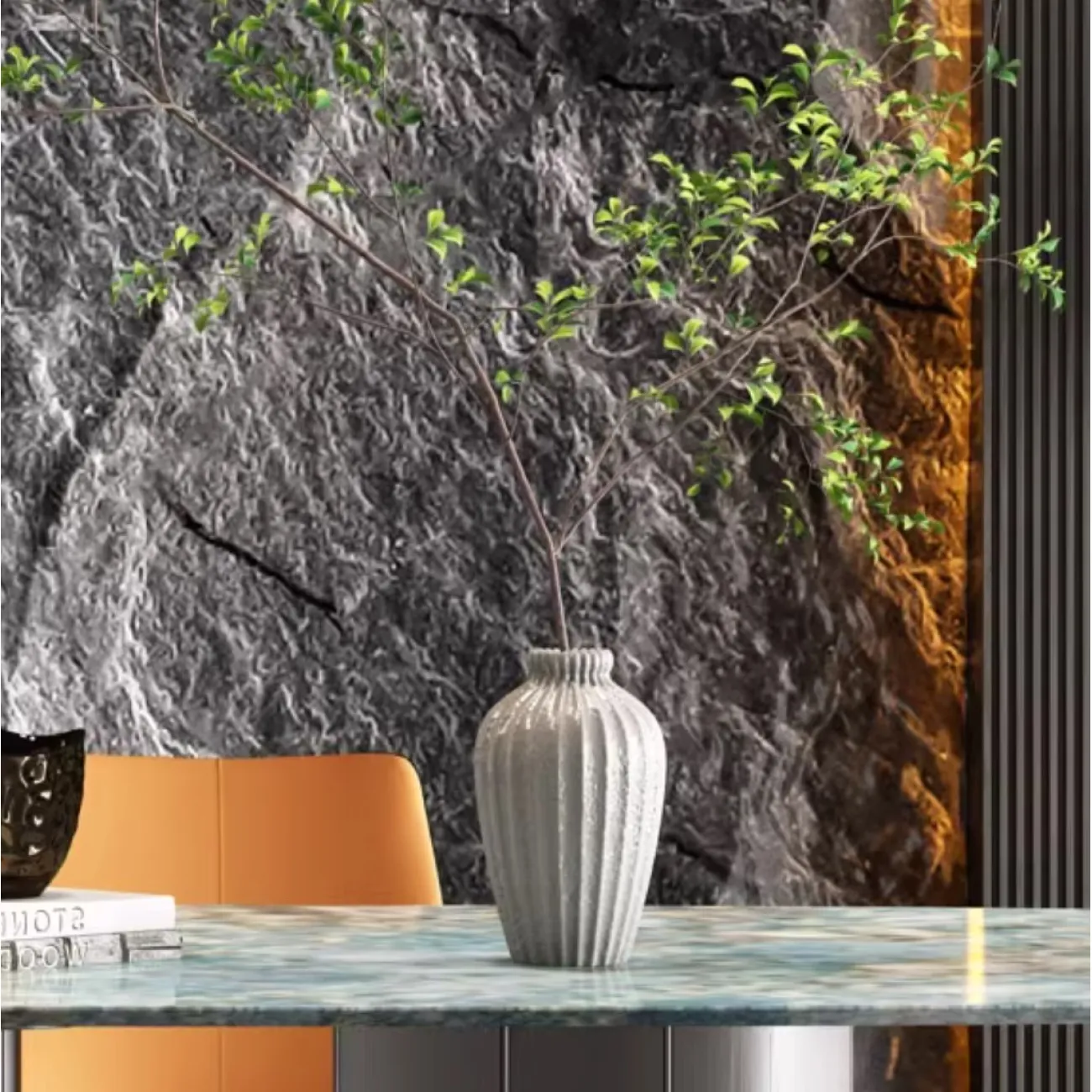 Минималистичный обеденный стол из натурального мрамора прямоугольной формы HappyF 36554-29