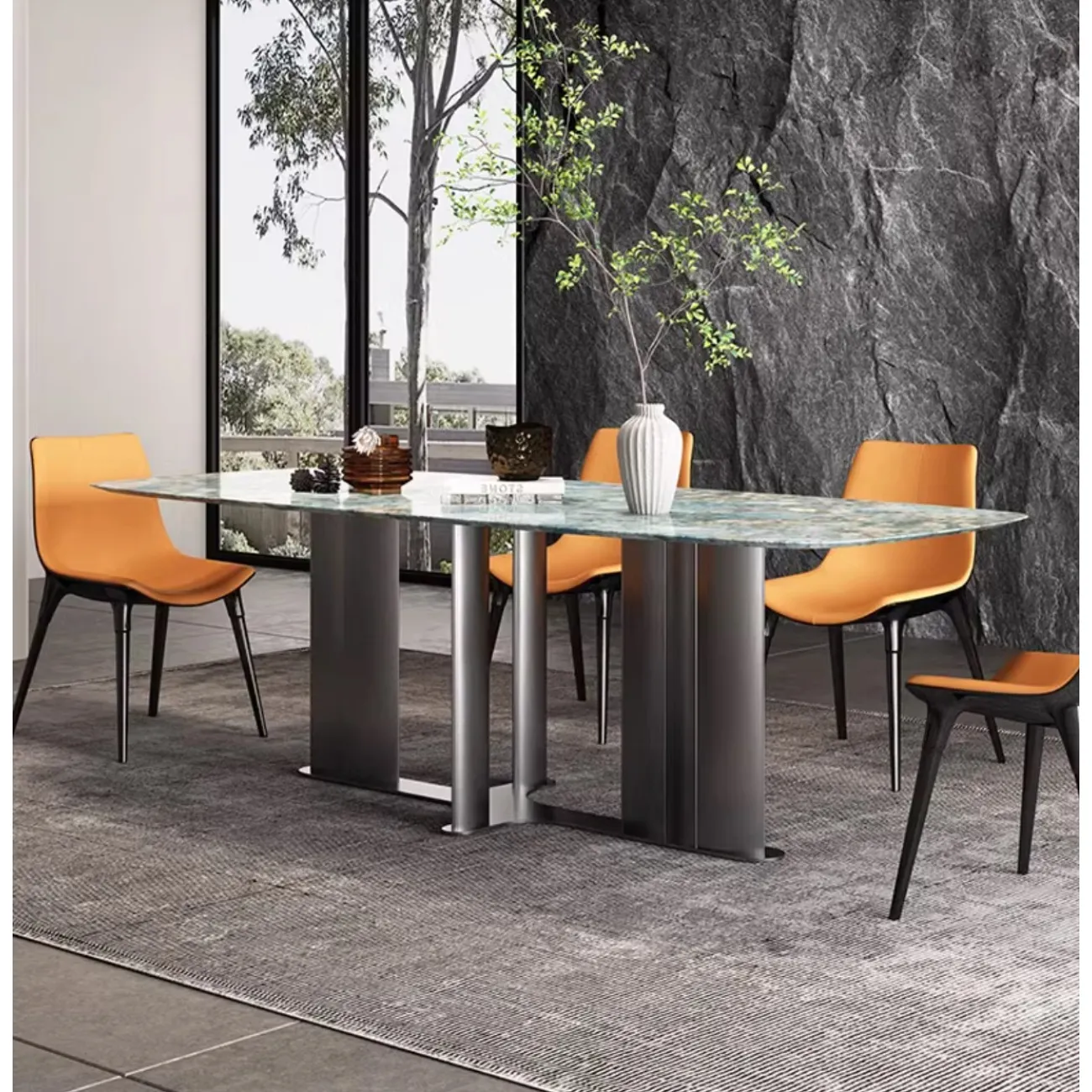 Минималистичный обеденный стол из натурального мрамора прямоугольной формы HappyF 36554-29