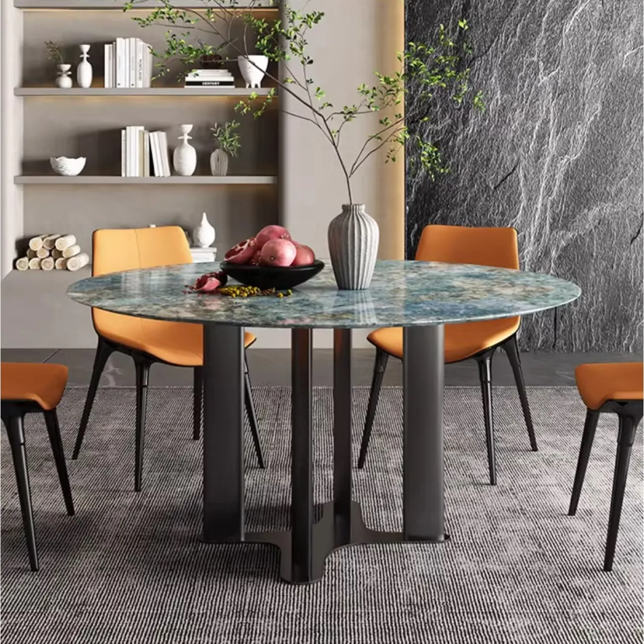 Минималистичный обеденный стол из натурального мрамора прямоугольной формы HappyF 36554-29