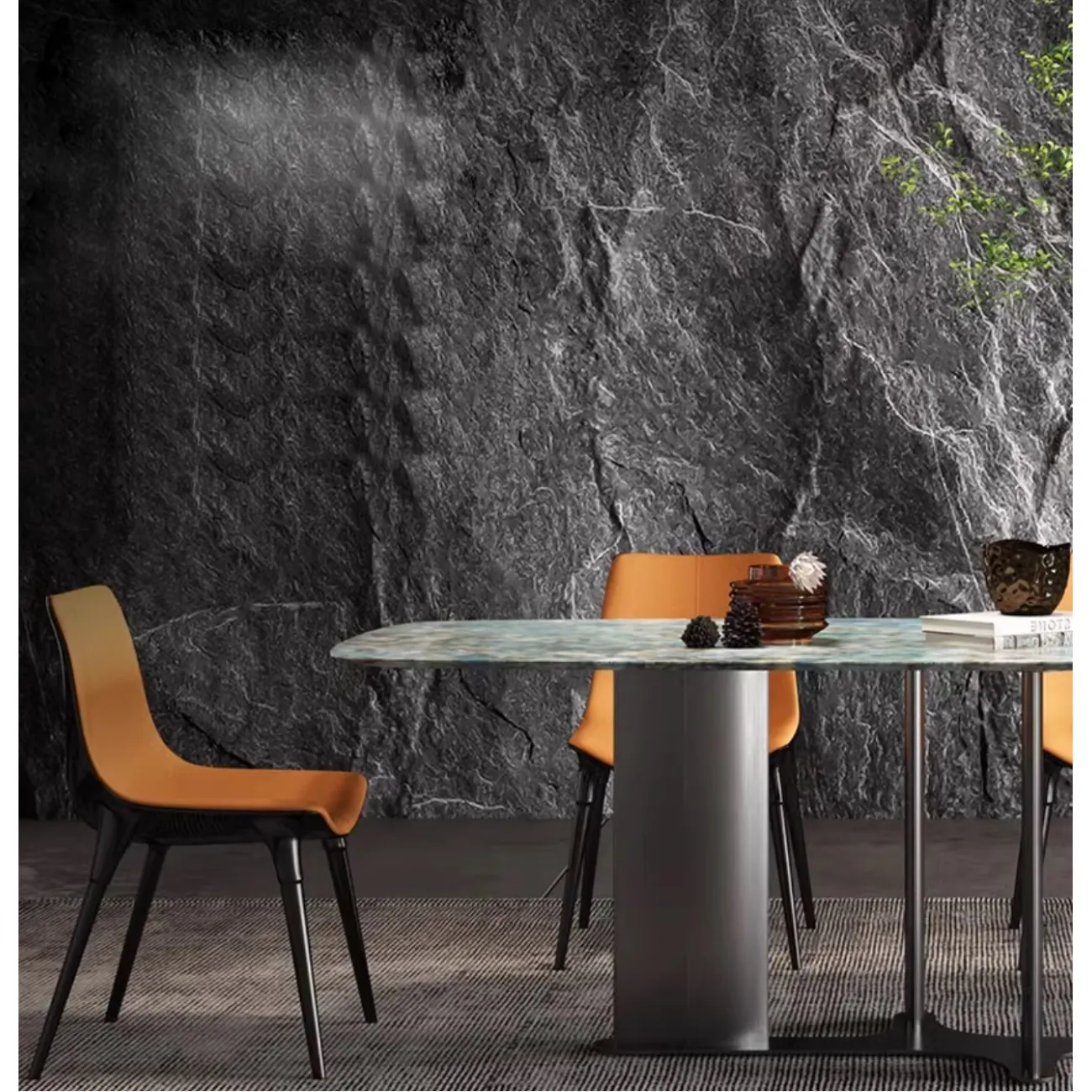 Минималистичный обеденный стол из натурального мрамора прямоугольной формы HappyF 36554-29