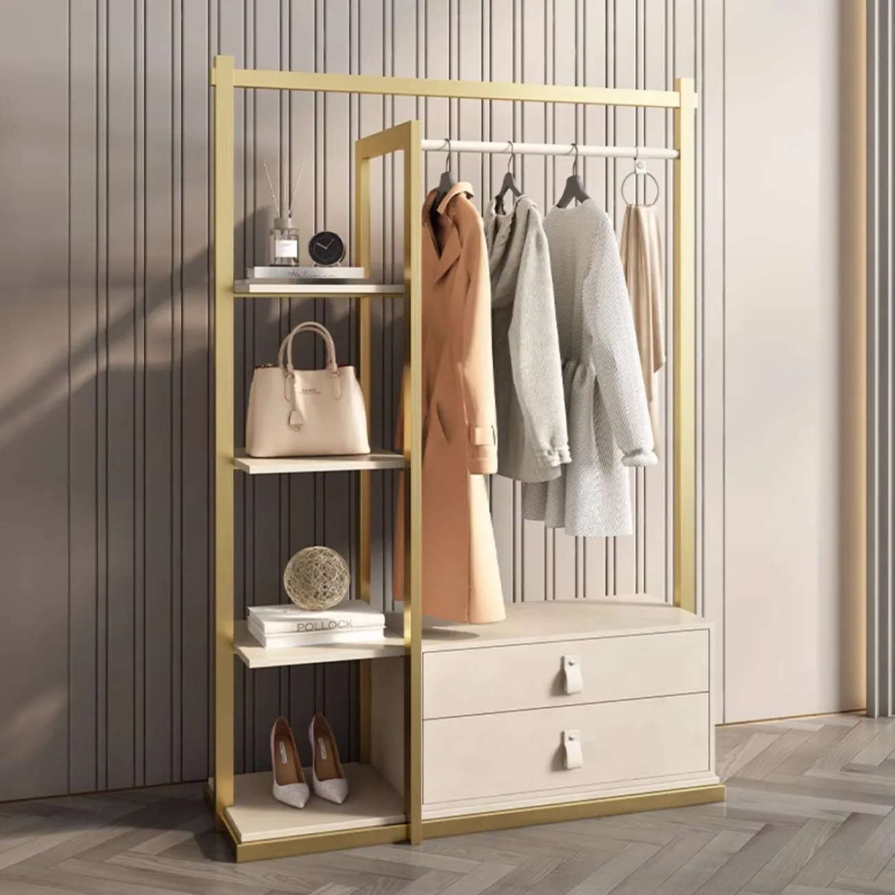 Роскошная вешалка для одежды из нержавеющей стали и высококачественной кожи HappyF 36555-29