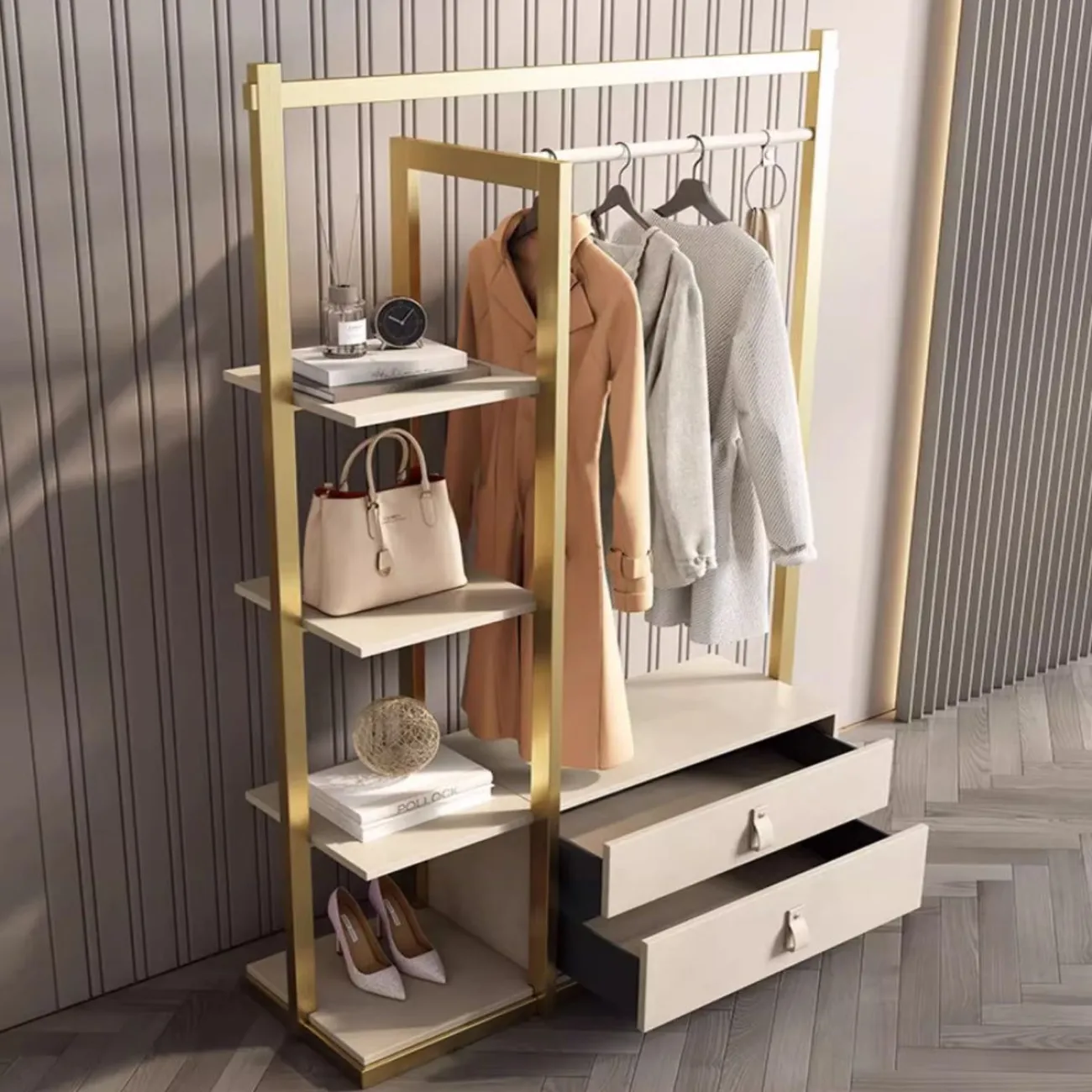 Роскошная вешалка для одежды из нержавеющей стали и высококачественной кожи HappyF 36555-29