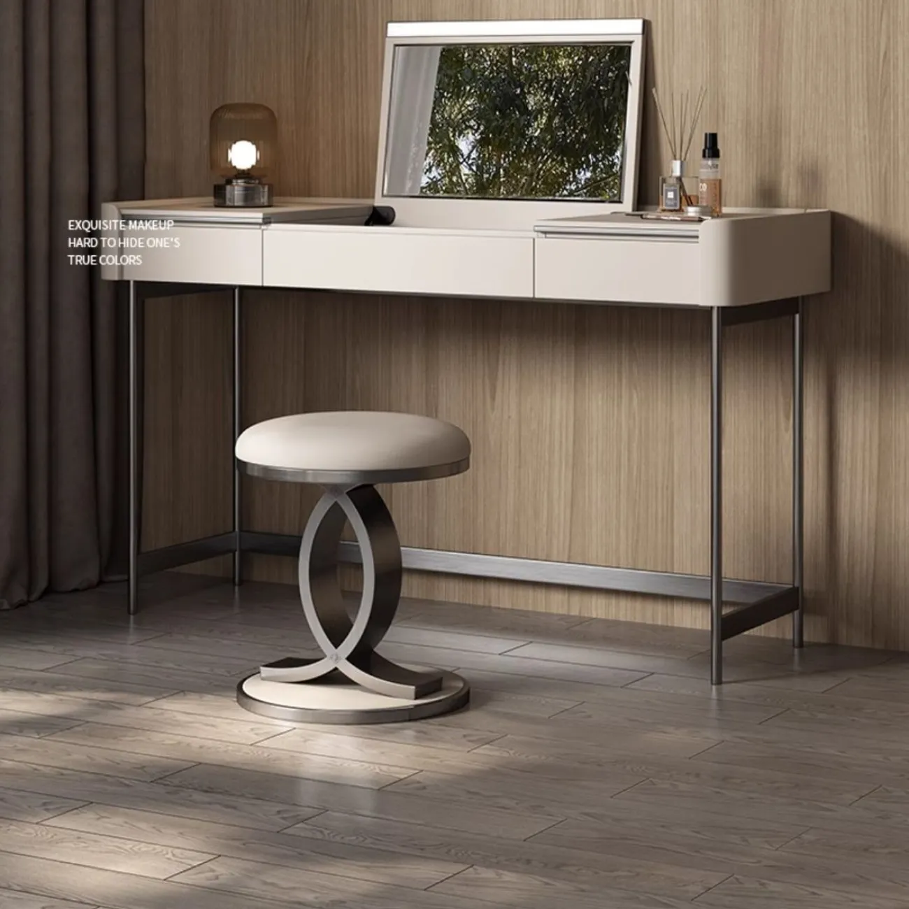 Роскошный туалетный столик для спальни из высококачественной кожи с зеркалом HappyF 36563-29